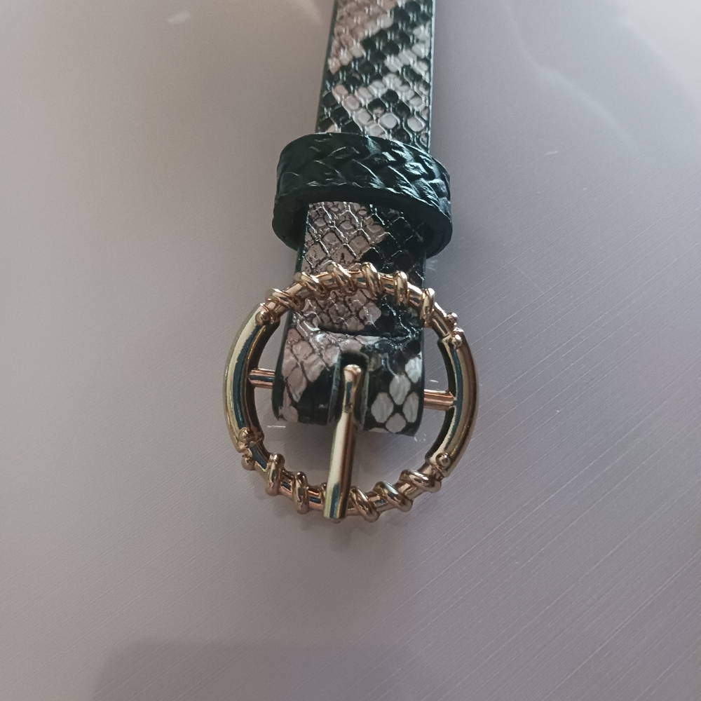 Chic Snake Print Belt with Gold Buckle
